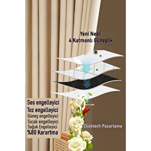 4 Katmanlı Bej Güneşlik Perde - Toz Önleyici, Ses Yalıtımı, Sıcak Ve Soğuk Yalıtımı 190x270 cm