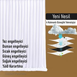 4 Katmanlı Beyaz Güneşlik Perde - Toz Önleyici, Ses Yalıtımı, Sıcak Ve Soğuk Yalıtımı 220x250 cm