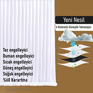 4 Katmanlı Beyaz Güneşlik Perde - Toz Önleyici, Ses Yalıtımı, Sıcak Ve Soğuk Yalıtımı 450x250 cm