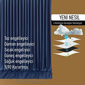 4 Katmanlı İndigo Güneşlik Perde - Toz Önleyici, Ses Yalıtımı, Sıcak Ve Soğuk Yalıtımı 350x255 cm