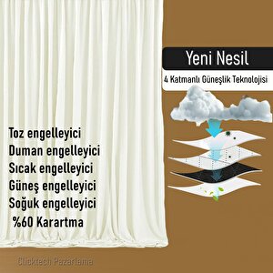 4 Katmanlı Krem Güneşlik Perde - Toz Önleyici, Ses Yalıtımı, Sıcak Ve Soğuk Yalıtımı 240x200 cm