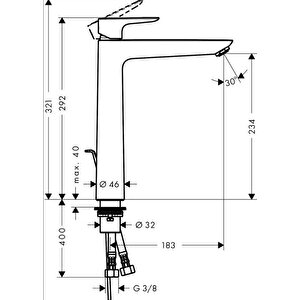 Talis E Lavabo Bataryası 240 Sifon Kumandalı, Mat Bronz 71716140