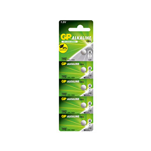 Gp Batteries Gp192 Lr41/192/v3ga Boy Alkalin Düğme Pil, 1.5 Volt, 5'li Kart