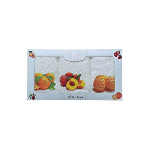3 Lü Meyve Baskılı %100 Pamuklu Mutfak Havlusu 30 X 50 Cm Turuncu