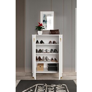 Simple Ayakkabılık  Çok Amaçlı Dolap Mutfak Kiler Balkon Beyaz Gold