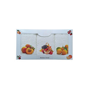3 Lü Meyve Baskılı %100 Pamuklu Mutfak Havlusu 30 X 50 Cm Somon