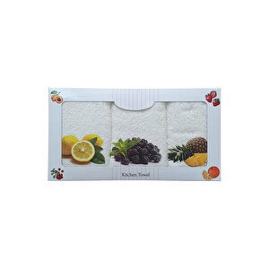 3 Lü Meyve Baskılı %100 Pamuklu Mutfak Havlusu 30 X 50 Cm Mor
