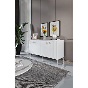 Zeugma Konsol Mdf Mebran Kapak Beyaz Gümüş
