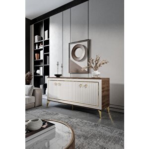 Klas Konsol Mdf Mebran Kapak Cevi̇z Krem Gold
