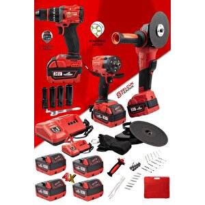 Profesyonel 3'lü Set 36 Volt  5 Ah 4 Akülü Matkap Taşlama Somun Sikma