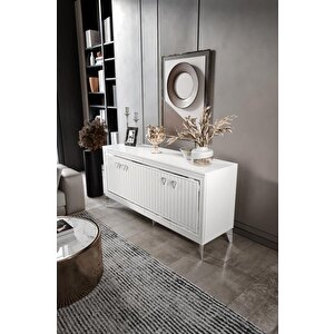 Klas Konsol Mdf Mebran Kapak Beyaz Gümüş