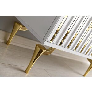 150 Cm Dubai̇ Metal Ayak-mdf Mebran Kapak Tv Sehpasi Beyaz Gold