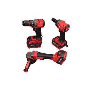 Matkap-taşlama-somun 3'lü Set 36 Volt 5 Ah 4 Akülü Kömürsüz Seri̇
