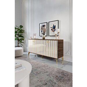 Dubai̇ Konsol Mdf Mebran Kapak Cevi̇z Krem Gold