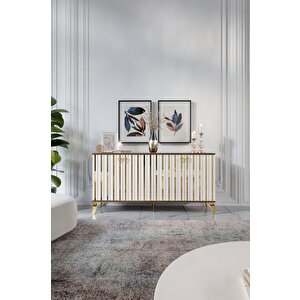 Dubai̇ Konsol Mdf Mebran Kapak Cevi̇z Krem Gold