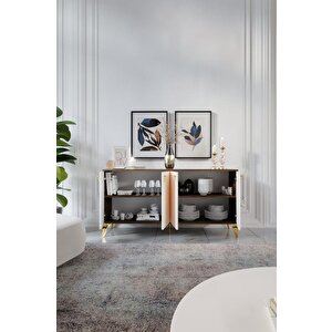 Dubai̇ Konsol Mdf Mebran Kapak Cevi̇z Krem Gold