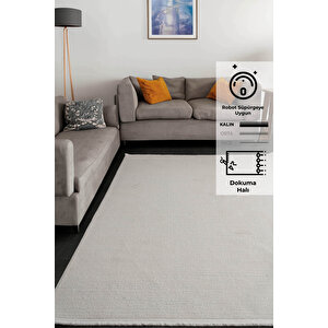 Konfor Parla 5786 Krem Kadife İplikli Salon Mutfak Oturma Odası Halısı Modern Dokuma Halı 100x200 cm