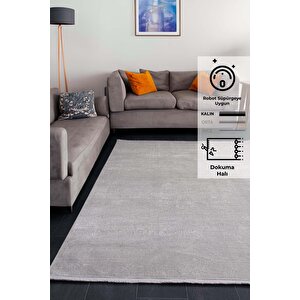 Konfor Parla 5788 Gri Kadife İplikli Salon Mutfak Oturma Odası Halısı Modern Dokuma Halı 80x300 cm