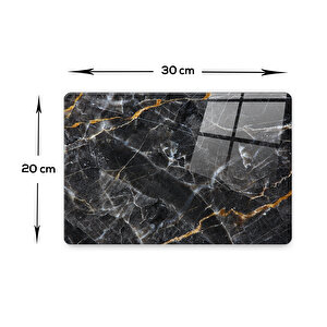 Cam Kesme Tahtası - Cam Kesme Tablası  | Kahverengi Detaylı Siyah Mermer Görünümlü | 20cm X 30cm