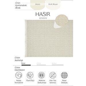 Hasır 621 Krem Halı İnce Mutfak Halısı Yazlık Halı Kilim Kesme Halı Antre Koridor Halısı 160x200 cm