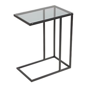 C Sehpa | Çok Amaçlı | Dekoratif Metal Yan Sehpa | Fiona | Güvenli Füme Temper Camlı Sehpa (siyah)