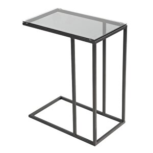 C Sehpa | Çok Amaçlı | Dekoratif Metal Yan Sehpa | Fiona | Güvenli Füme Temper Camlı Sehpa (siyah)