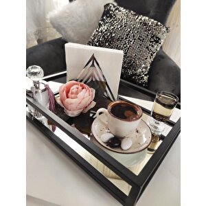 Çay Kahve Sunum Tepsisi Dekoratif The Milas  Aynalı Metal Tepsi 22cm X 30cm 2 Kişilik