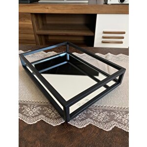 Çay Kahve Sunum Tepsisi Dekoratif The Milas  Aynalı Metal Tepsi 22cm X 30cm 2 Kişilik
