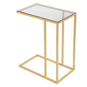 C Sehpa | Çok Amaçlı | Dekoratif Metal Yan Sehpa | Fiona | Güvenli Füme Temper Camlı Sehpa (gold)
