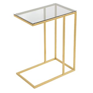 C Sehpa | Çok Amaçlı | Dekoratif Metal Yan Sehpa | Fiona | Güvenli Füme Temper Camlı Sehpa (gold)