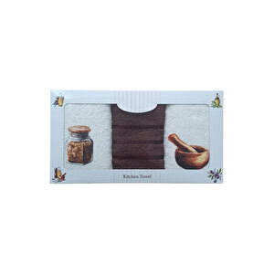 3 Lü Kahve Baskılı %100 Pamuklu Mutfak Havlusu 30 X 50 Cm Kırmızı
