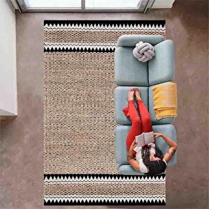 Dijital Baskı Hasır Desen Halı, İskandinav Halı, Salon Halısı, Yıkanabilir Halı, Kaymaz Taban, Mutfak Halısı, Yolluk, Ev Dekorasyonu 140x200 cm