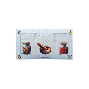 3 Lü Zeytin Baskılı %100 Pamuklu Mutfak Havlusu 30 X 50 Cm Kırmızı