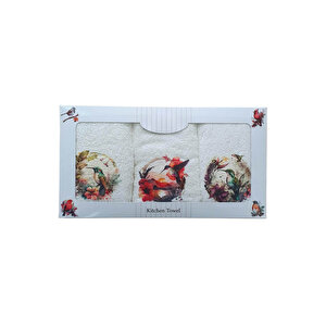 3 Lü Kuş Baskılı %100 Pamuklu Mutfak Havlusu 30 X 50 Cm Pembe