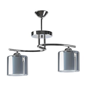 Modern Krom Füme Çift Camlı Dekoratif 2 Li Sarkıt Avize