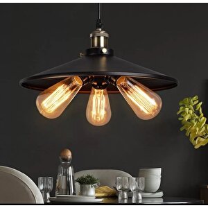 Retro Metal Dekoratif Siyah 3 Lü Sarkıt Avize Çap 40 Cm
