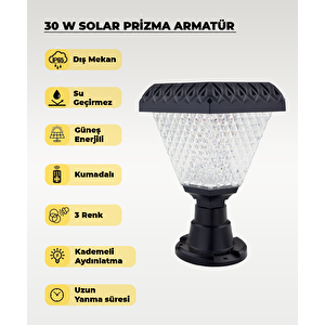 30w Solar Kristal Bahçe Aydınlatması 3 Renk Işık - Kumandalı