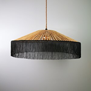 Japon Modern Avize E27 12w 100cm Rafya Doğal/siyah Dorbien-slrp-8002