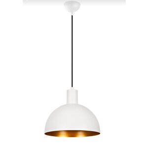 Retro Metal Beyaz Içi Gold Dekoratif Kafe Mutfak Rustik Tekli Sarkıt Avize Çap:30 Cm