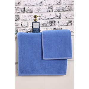2 Parça Kadın / Erkek Banyo Duş Hamam Havlu Seti 90x150 Cm %100 Pamuklu Mavi