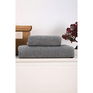 2 Parça Kadın / Erkek Banyo Duş Hamam Havlu Seti 90x150 Cm %100 Pamuklu Gri