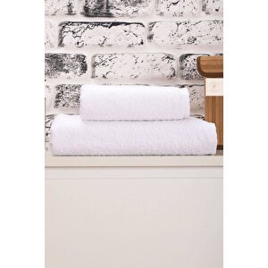 2 Parça Kadın / Erkek Banyo Duş Hamam Havlu Seti 90x150 Cm %100 Pamuklu Beyaz