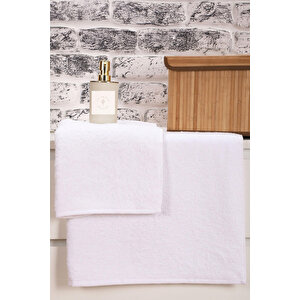 2 Parça Kadın / Erkek Banyo Duş Hamam Havlu Seti 90x150 Cm %100 Pamuklu Beyaz