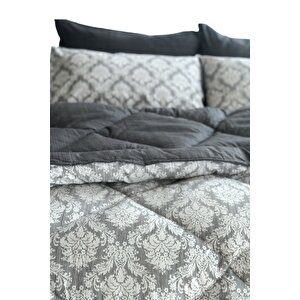 4 Yastık Kılıflı Çift Taraflı Desenli Uyku Seti-damask Lines Antrasit