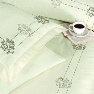 Ornament Saten Krem Nakışlı Çift Kişilik Nevresim Takımı