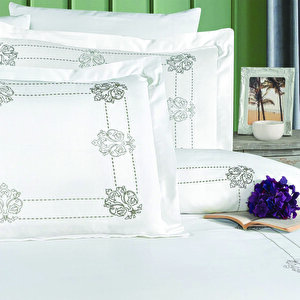 Ornament Saten Beyaz Nakışlı Çift Kişilik Nevresim Takımı