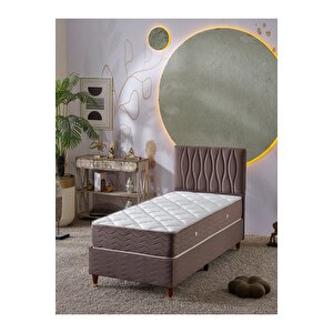 Almula 90x190 Tek Kişilik (baza+başlık+yatak) 3 Lü Set (açık Kahve)