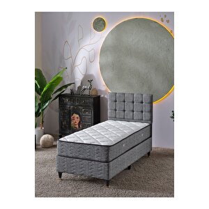 Bengü 90x190 Tek Kişilik (baza+başlık+yatak) 3 Lü Set(keten Gri)