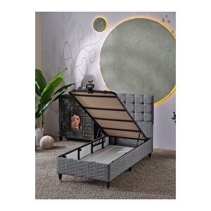 Bengü 90x190 Tek Kişilik (baza+başlık+yatak) 3 Lü Set(keten Gri)