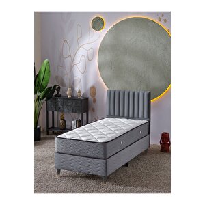 Ezgi 90x190 Tek Kişilik (baza+başlık+yatak) 3 Lü Set (gri)